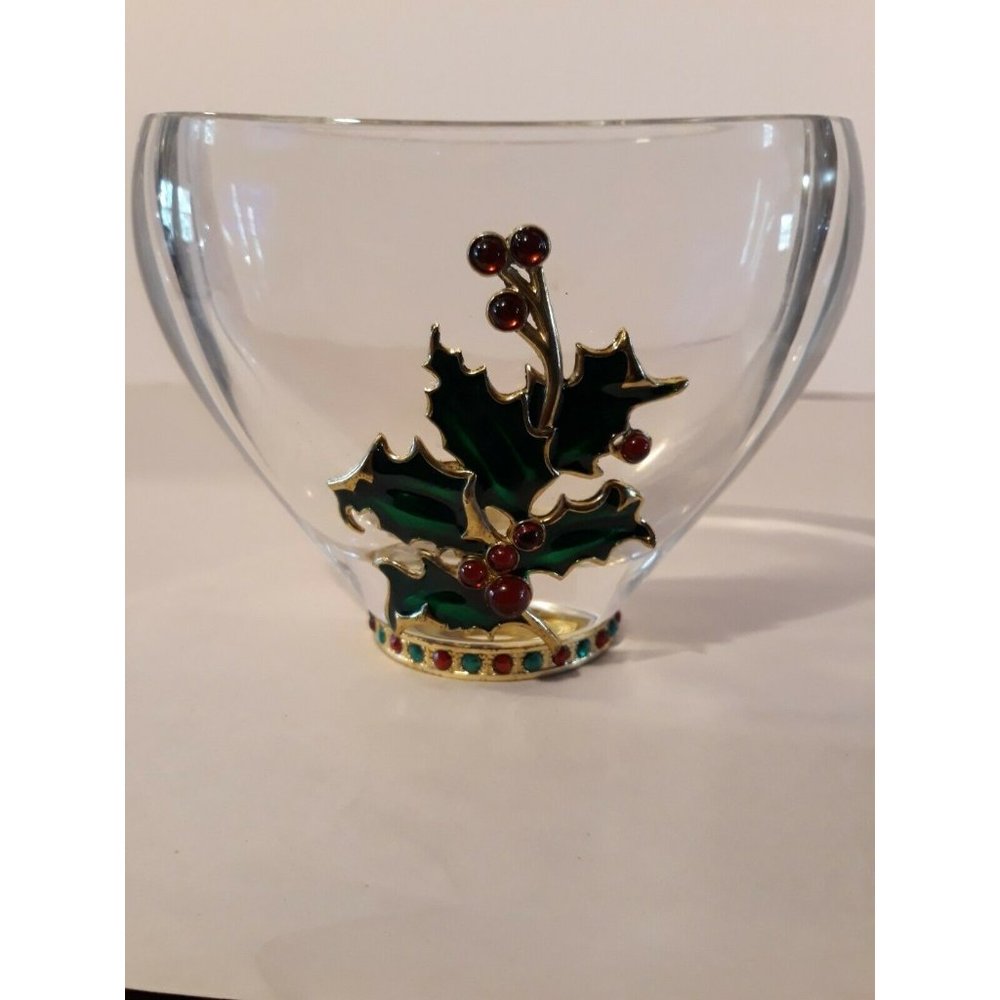 Bohemian 24% Lead Crystal Jeweled Holly Leaf Vase